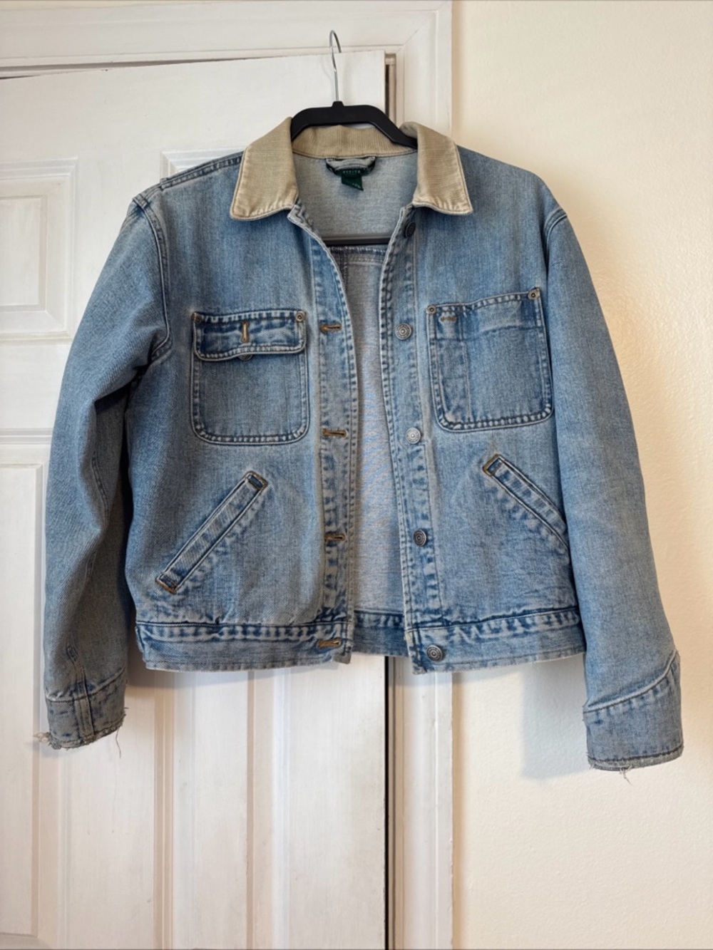 Lauren Ralph Lauren Light Blue Denim Jacket with Tan Corduroy Collar